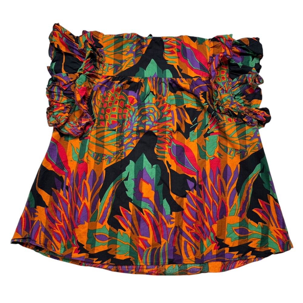 HOUSE OF HARLOW 1960 Meadow Pink Print Blouse Size XL Womens Bright Orange Green - Picture 5 of 9